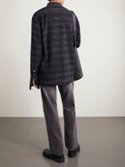 424 - HOORSENBUHS Embroidered Striped Cotton-Blend Flannel Shirt - Black