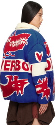 Charles Jeffrey LOVERBOY Blue & Red Knitted Puffer Jacket