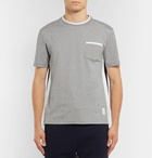 Thom Browne - Colour-Block Webbing-Trimmed Cotton-Jersey T-Shirt - Men - Gray