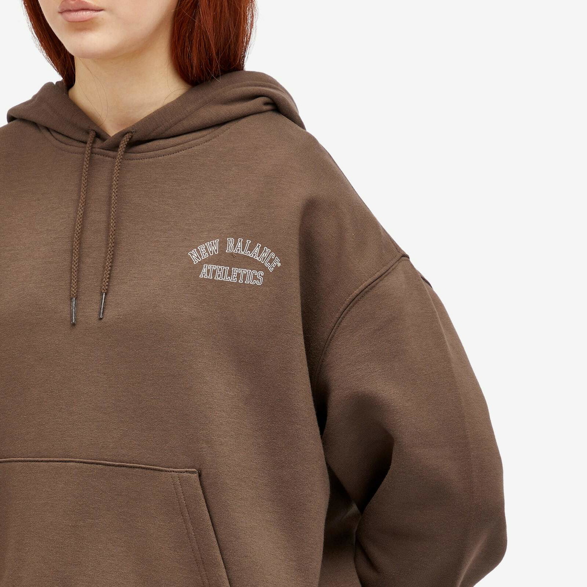 New Balance Women's Varsity Fleece Hoodie in Dark Mushroom