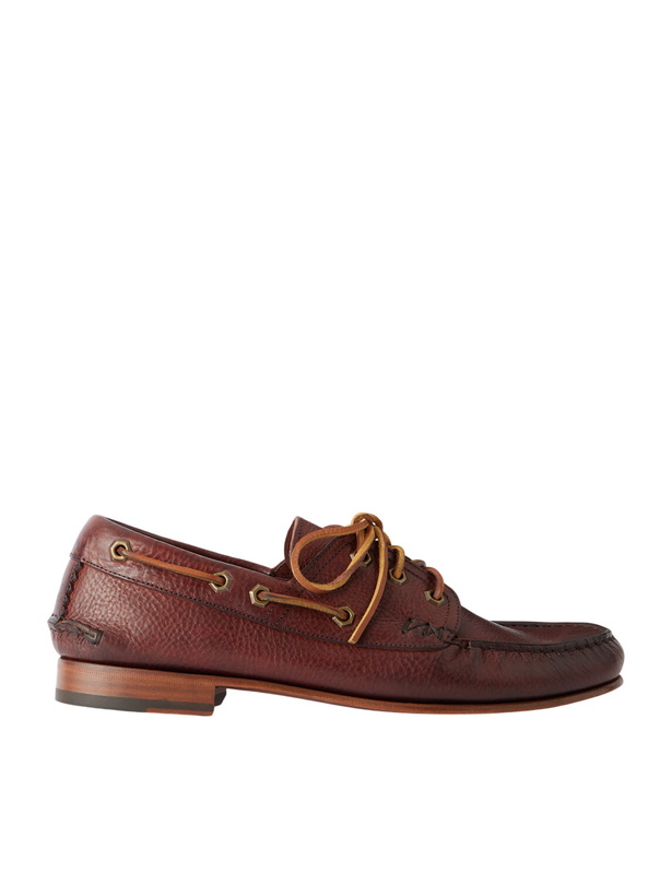 Photo: Yuketen - Italian Hex Eye Leather Boat Shoes - Brown