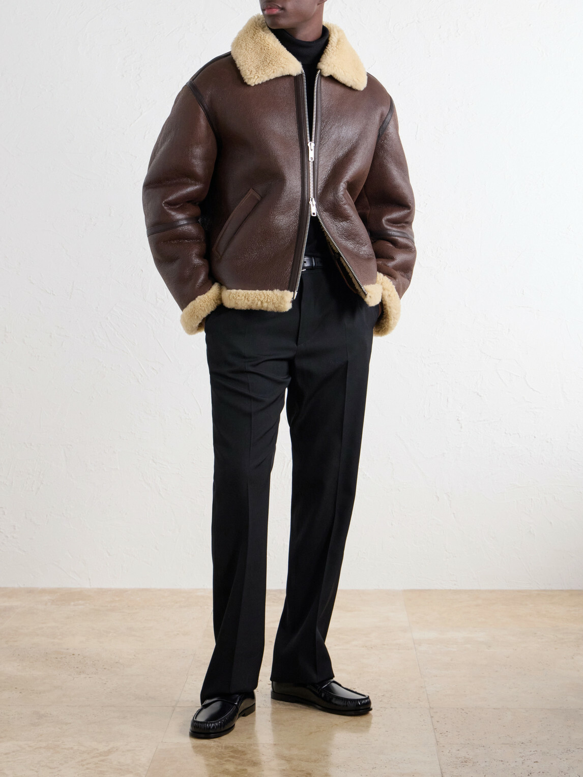 TOTEME - Shearling-Trimmed Full-Grain Leather Jacket - Brown