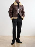 TOTEME - Shearling-Trimmed Full-Grain Leather Jacket - Brown