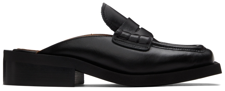 GANNI Black Leather Backless Loafers GANNI