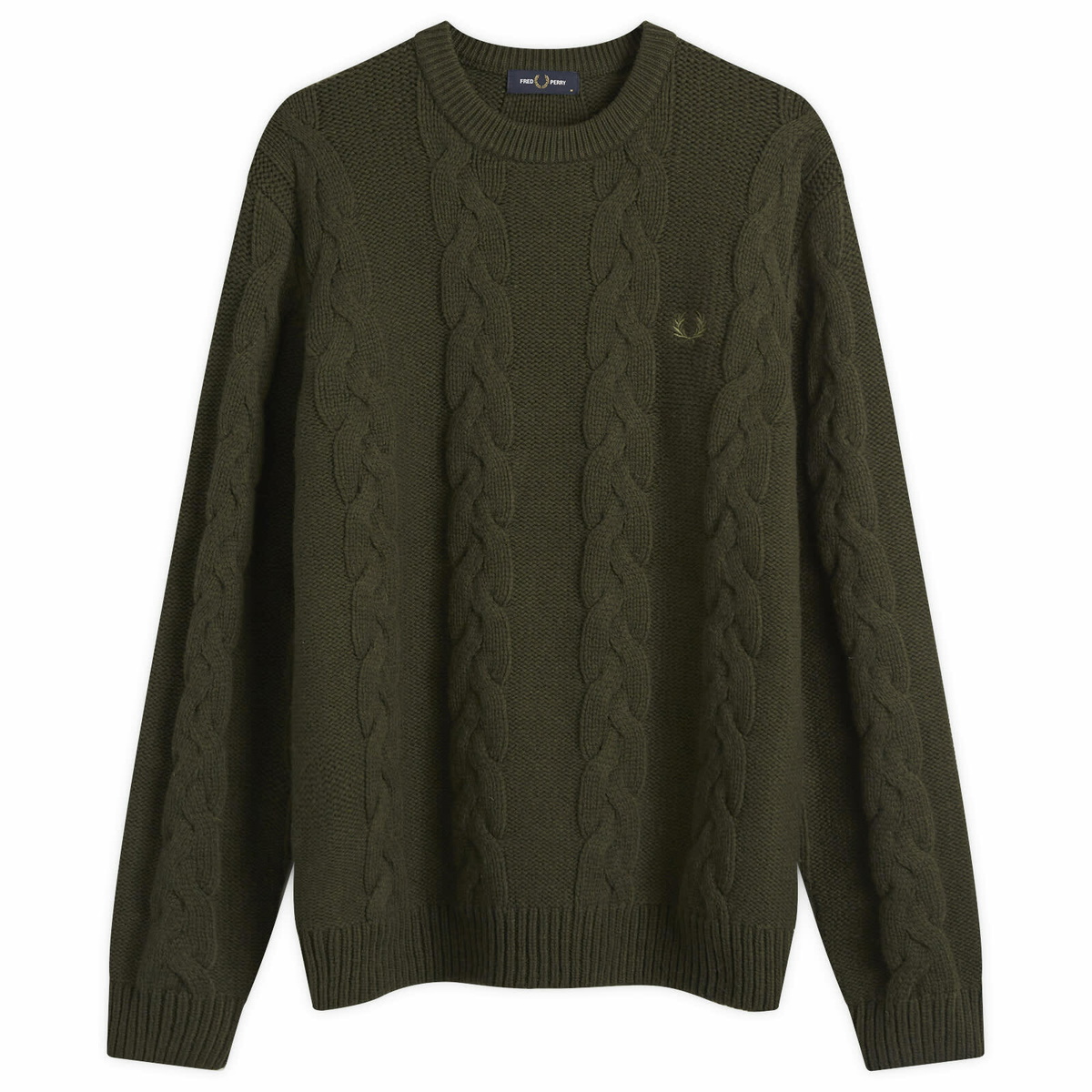 Fred Perry Men's Chunky Cable Knit Jumper in Hunting Green Fred Perry