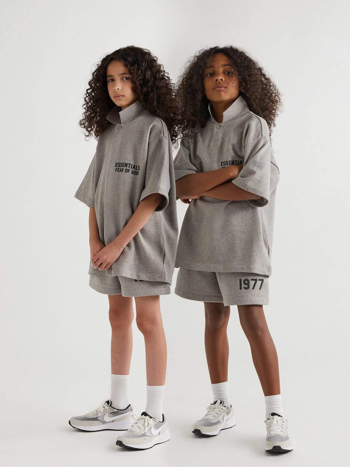 Fear of God Essentials Kids - Logo-Flocked Mélange Cotton-Jersey Polo Shirt  - Gray