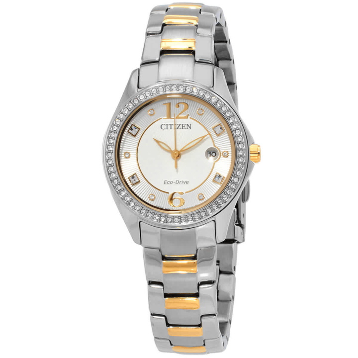 Photo: Citizen Crystal Eco-Drive Silver Dial Two-Tone Ladies Watch FE1146-71A