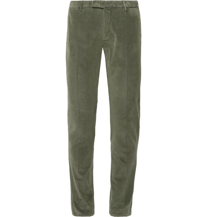 Photo: Boglioli - Slim-Fit Stretch-Cotton Corduroy Trousers - Men - Sage green