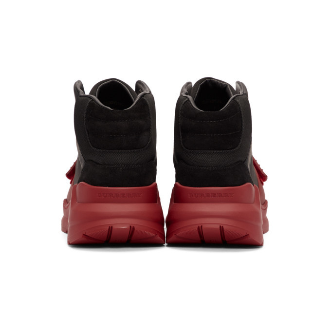 Burberry Black and Red Regis High-Top Sneakers Burberry display picture 2