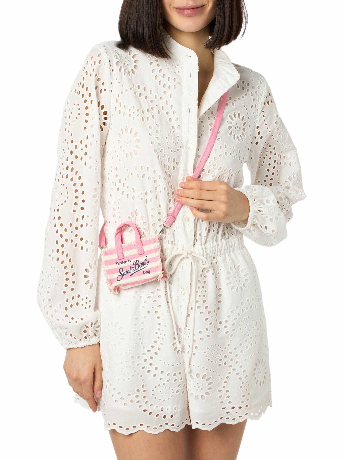 MC2 Saint Barth Pink Striped Cotton Canvas Key Holder