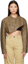 Kijun Brown Cropped Faux-Leather Jacket
