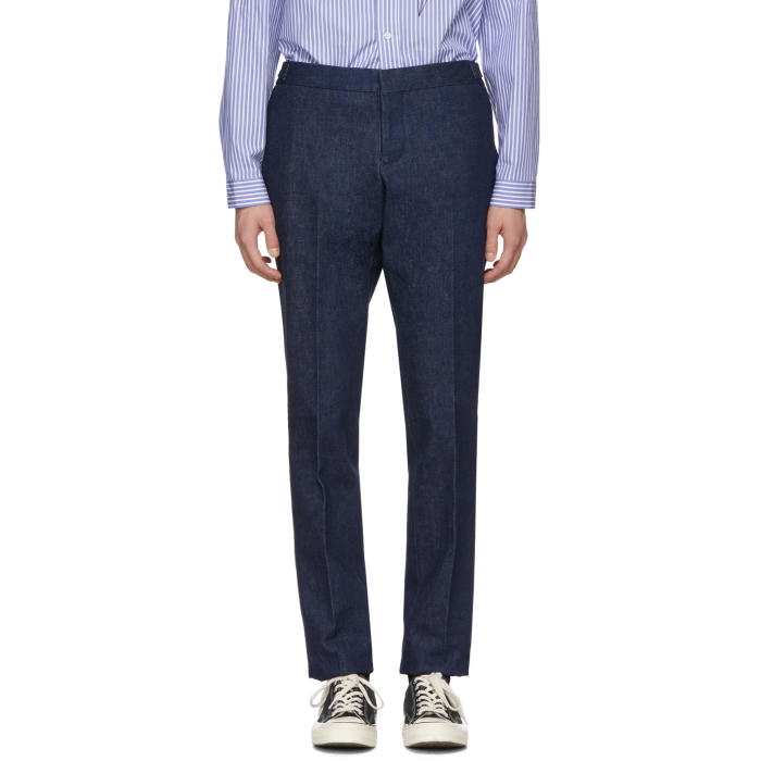 Photo: Thom Browne Navy Denim Unconstructed Low-Rise Trousers