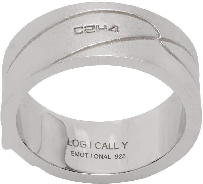 C2H4 Silver Streamline Logo Ring C2H4