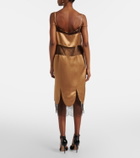 Ferragamo Lace-trimmed satin midi dress