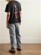 CHERRY LA - Cobra Garment-Dyed Printed Cotton-Jersey T-Shirt - Black