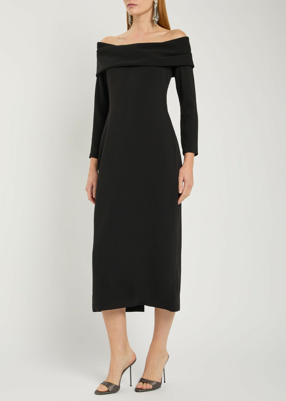 Solace London Yuni Off-the-shoulder Crepe Midi Dress Black