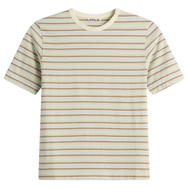Photo: Auralee Women's Gradient Stripe T-Shirt in Fade Mint Stripe