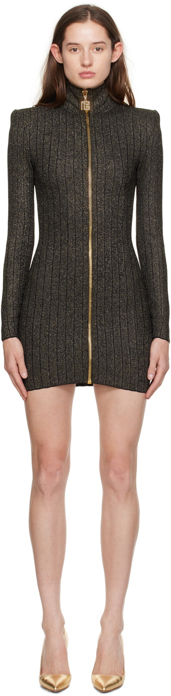 Balmain Black & Gold Zip Dress Balmain