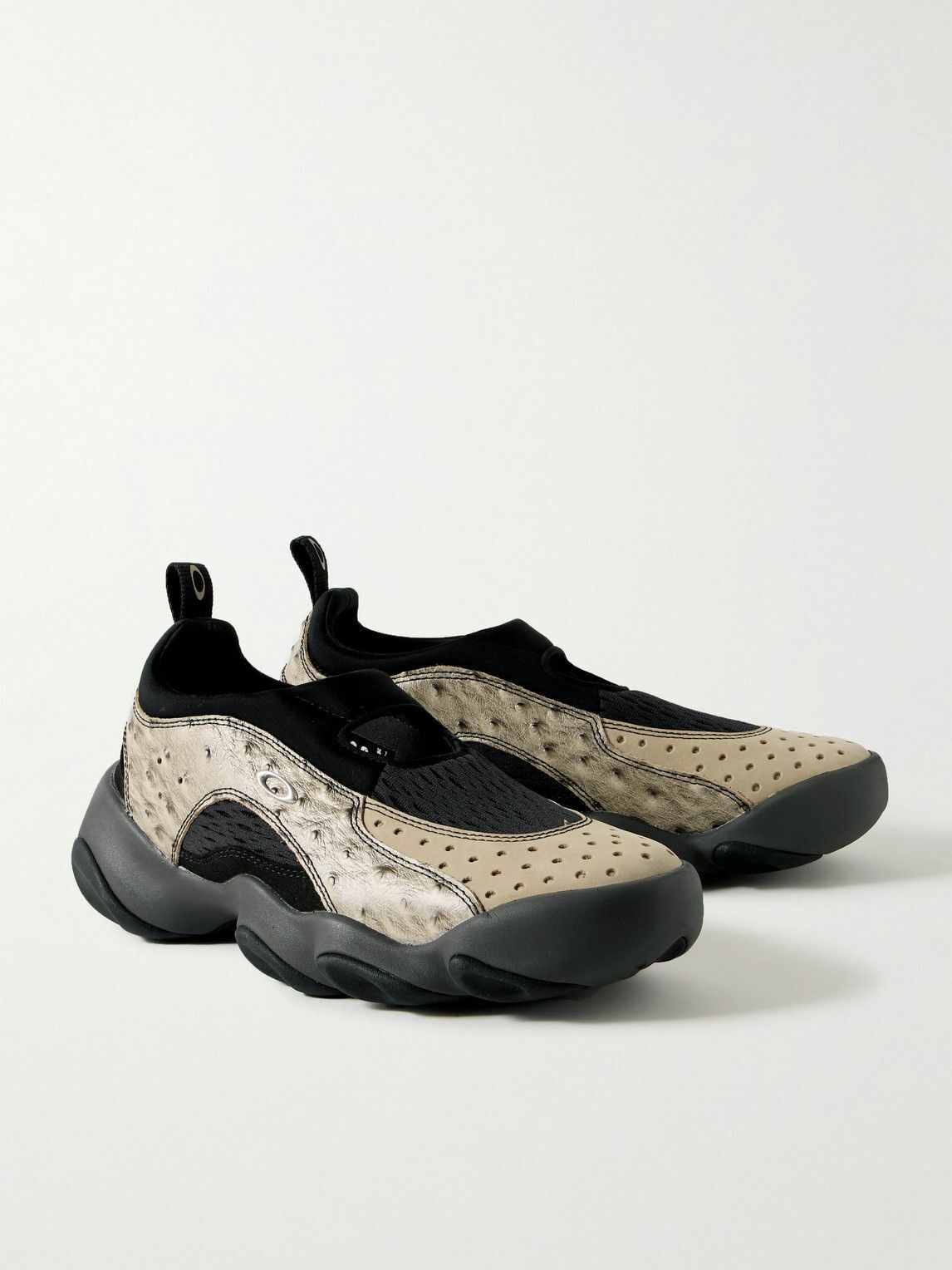 Oakley Factory - Brain Dead Flesh Panelled Textured-Leather, Nubuck, Mesh and Scuba Slip-On Sneakers - Neutrals