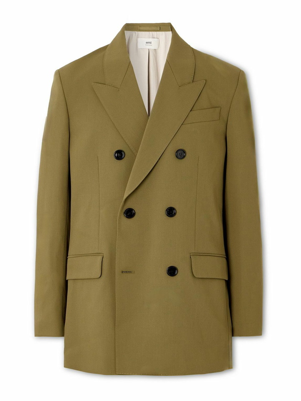 Photo: AMI PARIS - Double-Breasted Wool-Tricotine Blazer - Green