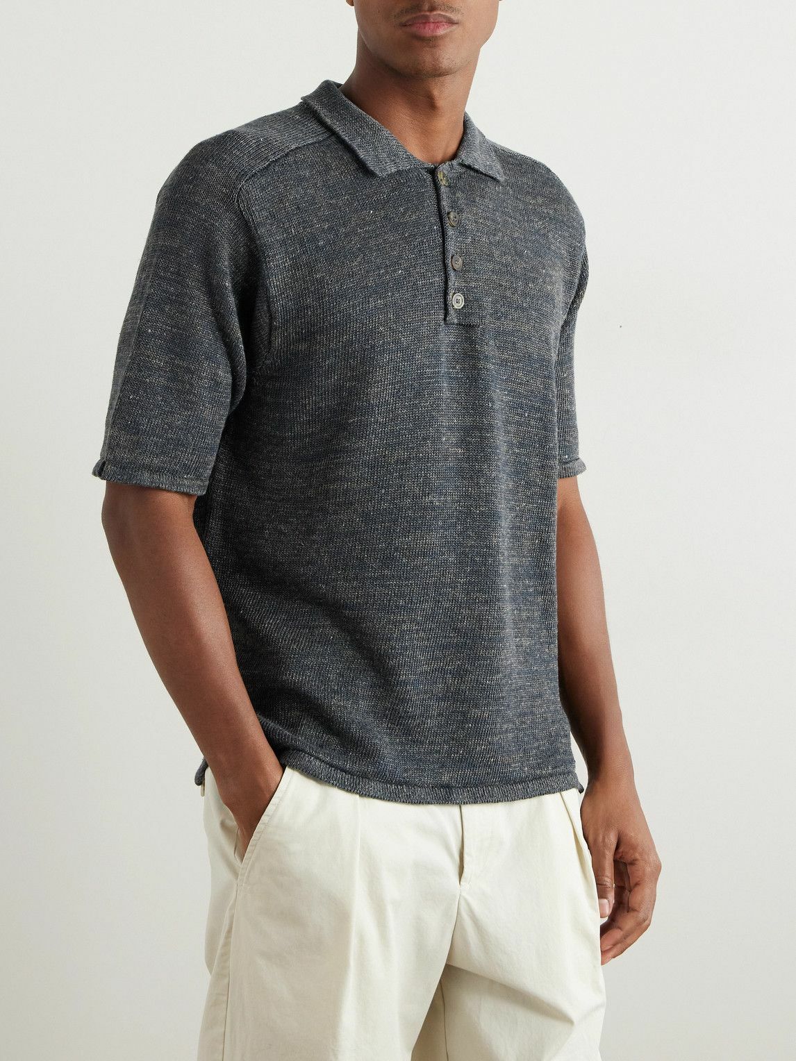 Inis Meáin - Knitted Linen Polo Shirt - Gray