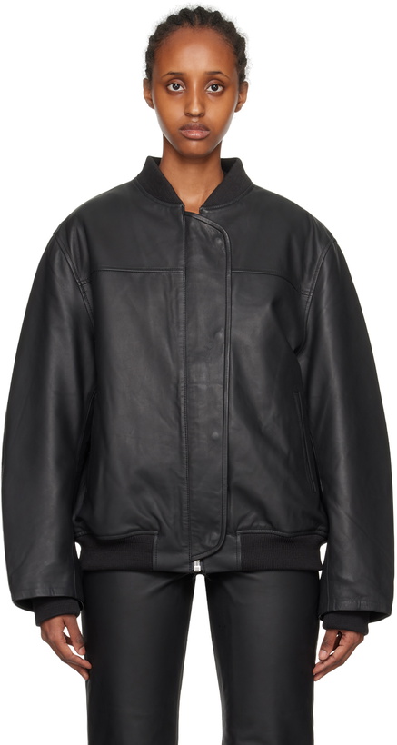 Photo: REMAIN Birger Christensen Black Zip Leather Bomber Jacket