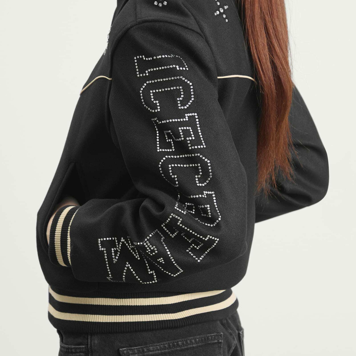 ICECREAM Women's Western Crystal Varsity Jacket in Black