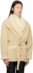 LVIR Beige Paneled Faux-Leather Coat