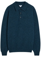 Sunspel Melangé Wool Polo Jumper Navy