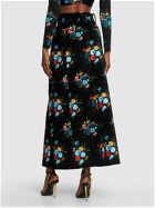 RABANNE Floral Print Velvet Long Skirt