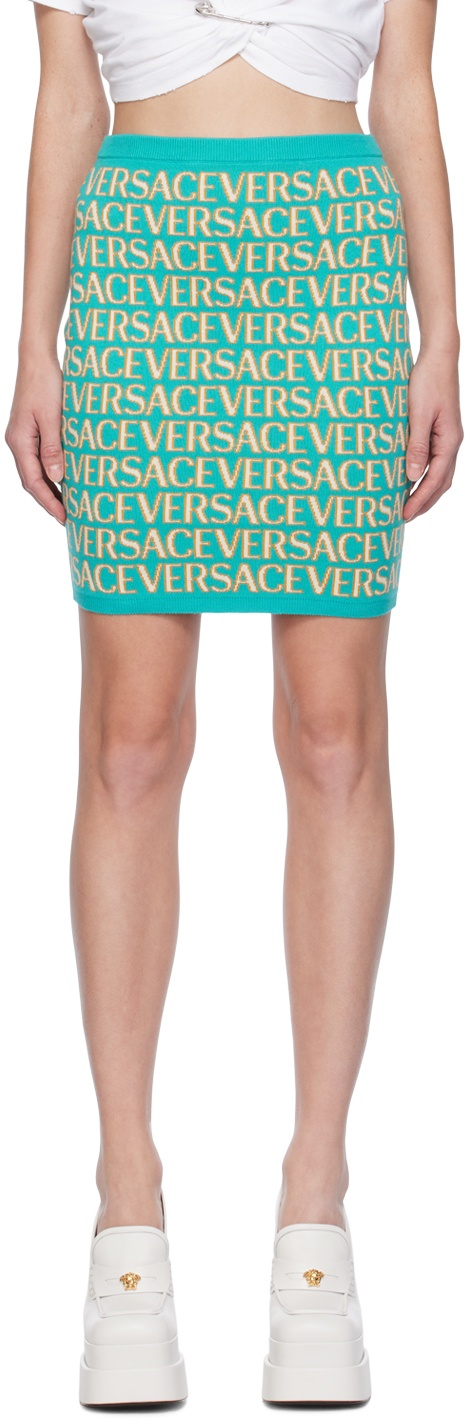 Versace Blue Allover Midi Skirt Versace