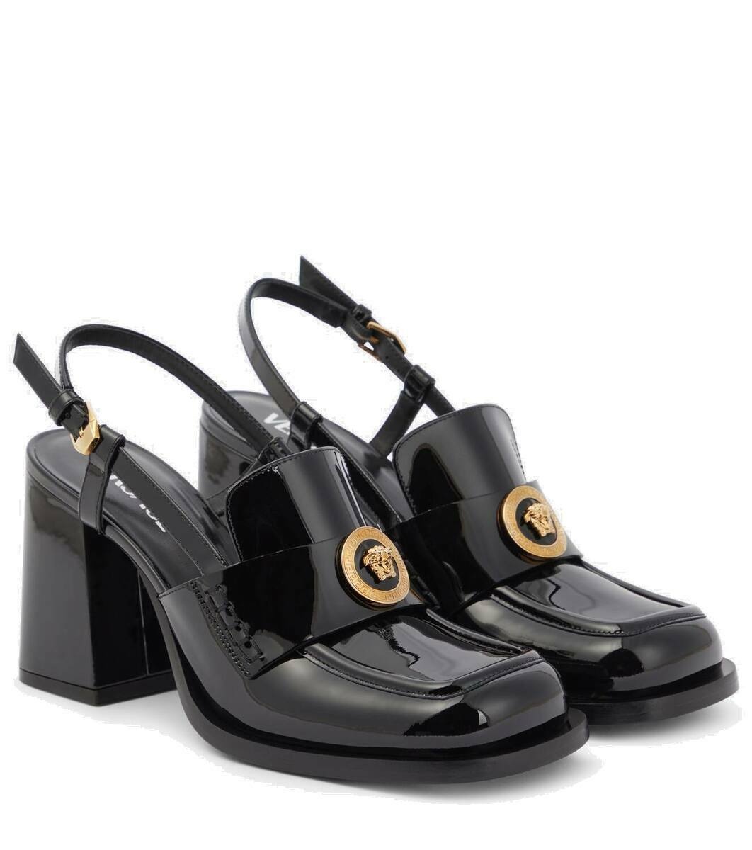 Photo: Versace Alia patent leather slingback loafer pumps