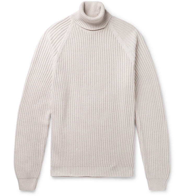 Photo: Hugo Boss - Ribbed Cotton Rollneck Sweater - Neutrals