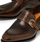 Santoni - Burnished-Leather Buckled Loafers - Brown