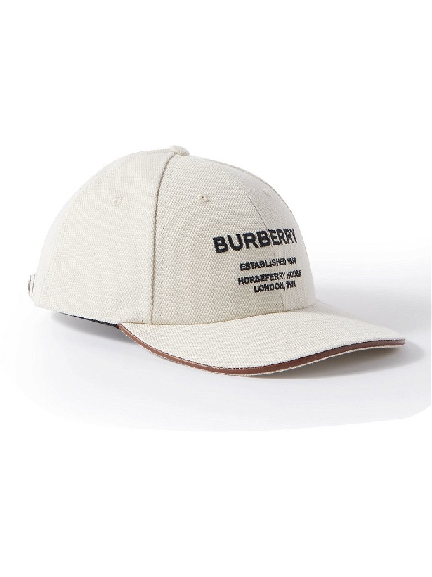 Photo: Burberry - Logo-Embroidered Leather-Trimmed Cotton-Canvas Baseball Cap - Neutrals