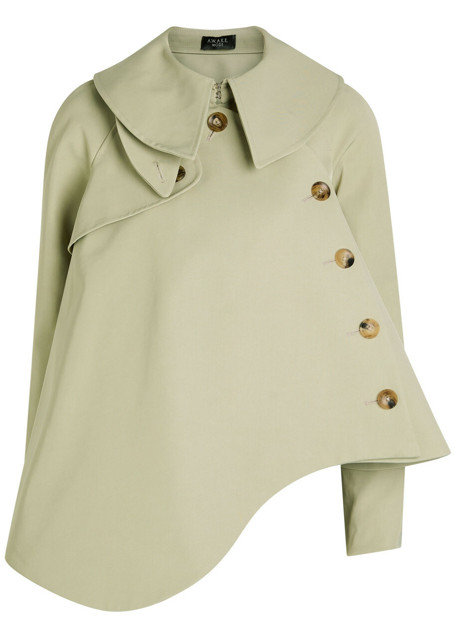 A.W.A.K.E Mode Asymmetric Gabardine Trench Jacket Khaki