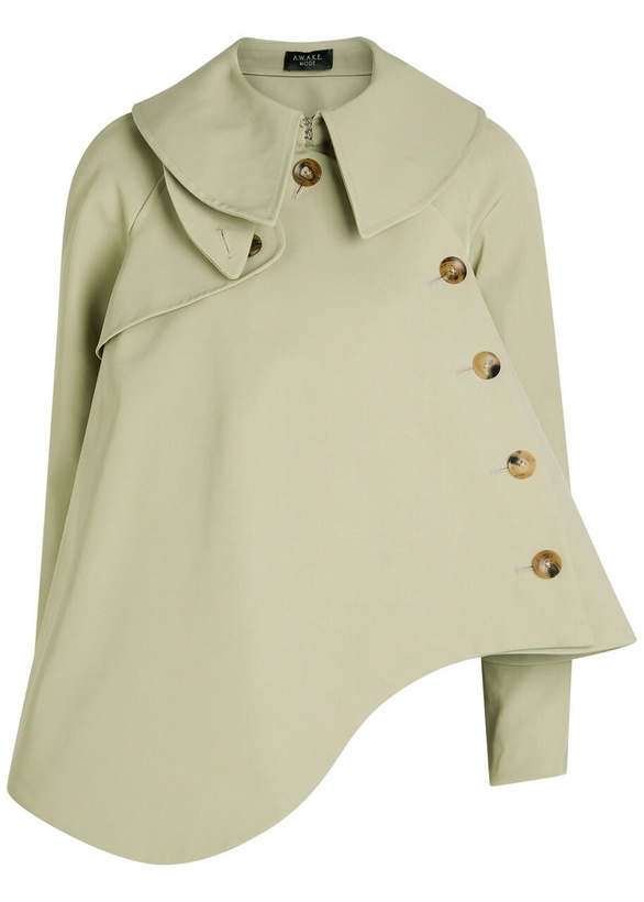 Photo: A.W.A.K.E Mode Asymmetric Gabardine Trench Jacket Khaki