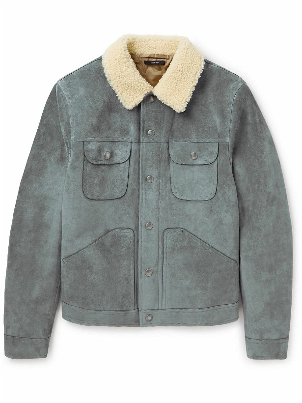 Photo: TOM FORD - Shearling-Trimmed Suede Jacket - Blue