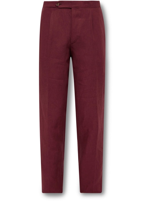 Photo: DE PETRILLO - Slim-Fit Pleated Linen Suit Trousers - Burgundy