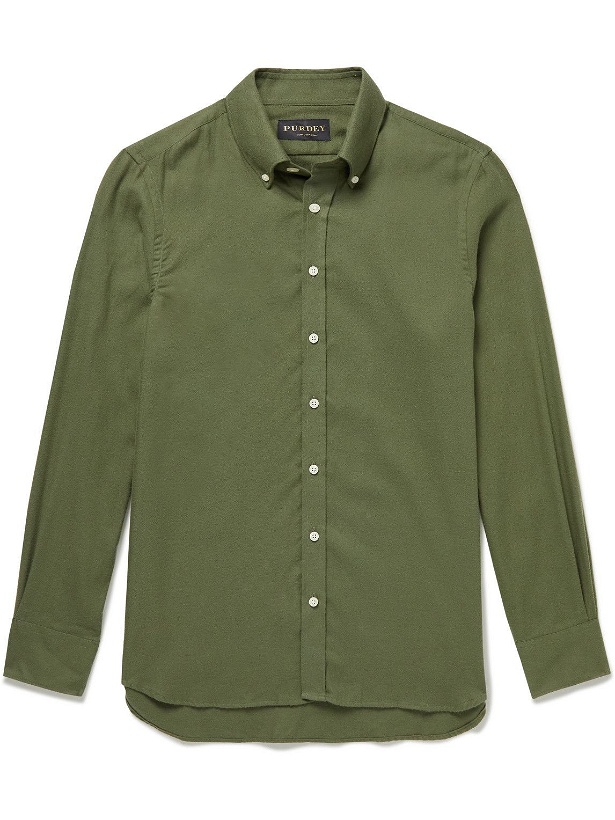Photo: Purdey - Button-Down Collar Brushed Cotton-Twill Shirt - Green
