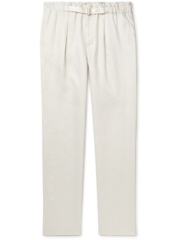Photo: Agnona - Straight-Leg Belted Pleated Linen-Twill Trousers - Neutrals