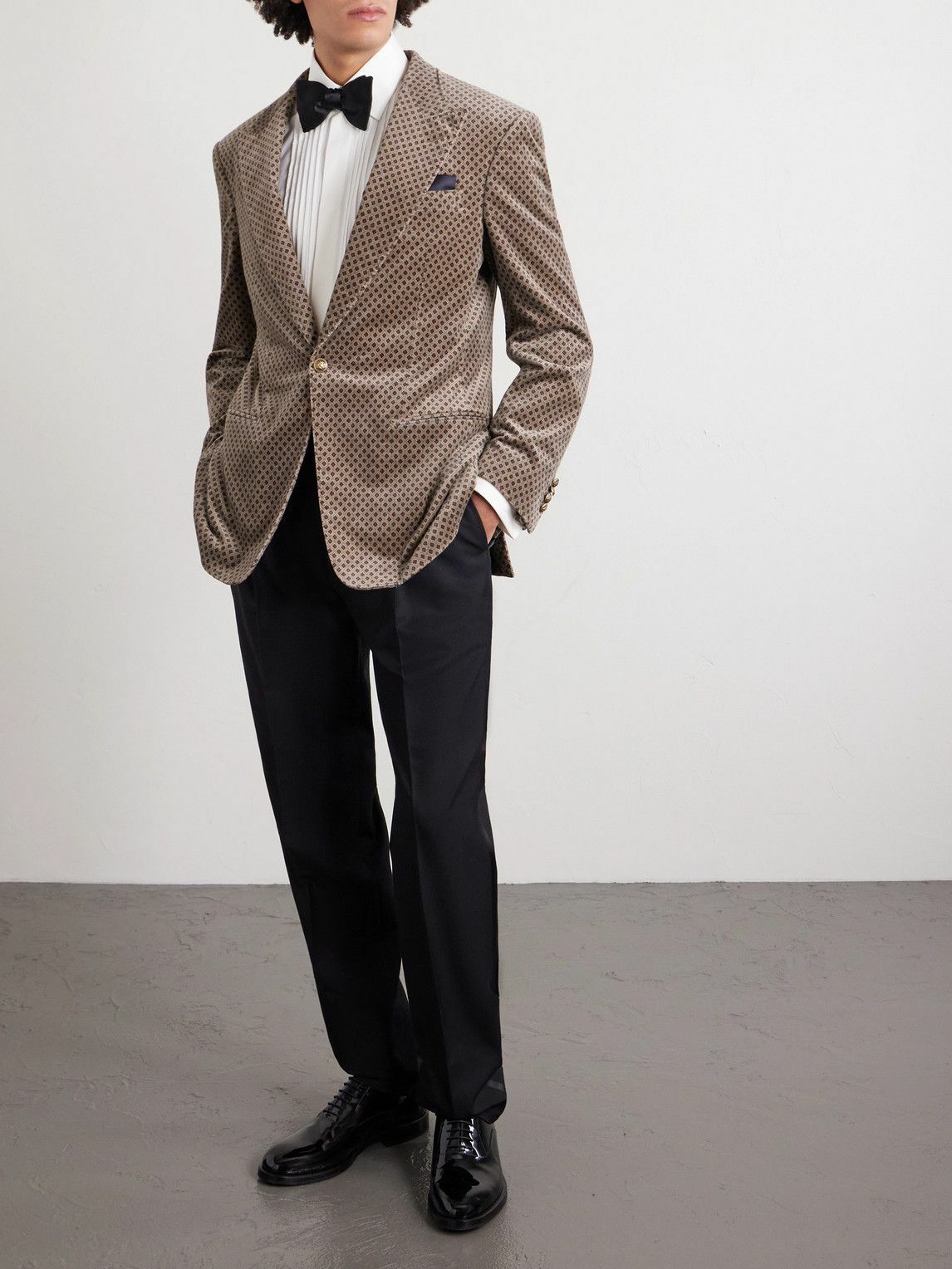 Dunhill - Slim-Fit Printed Cotton-Blend Velvet Tuxedo Jacket - Brown