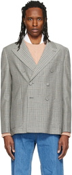Valentino Gray Double-Breasted Mohair Wool Check Blazer
