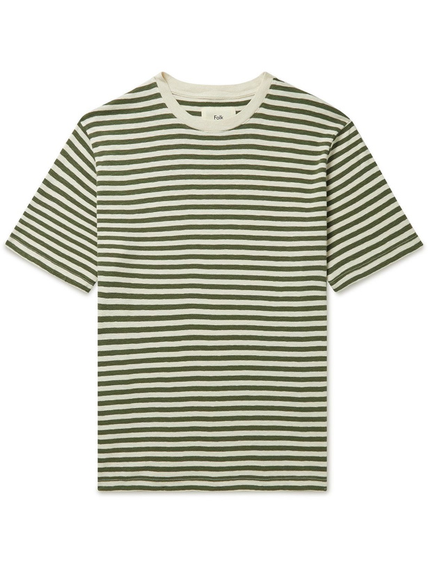 Photo: Folk - Striped Slub Cotton T-Shirt - Green