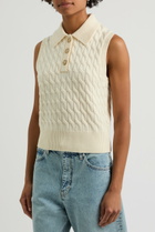 Frame Cable-knit Wool Polo Vest Cream