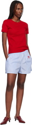 Off-White Blue Striped Poplin Shorts