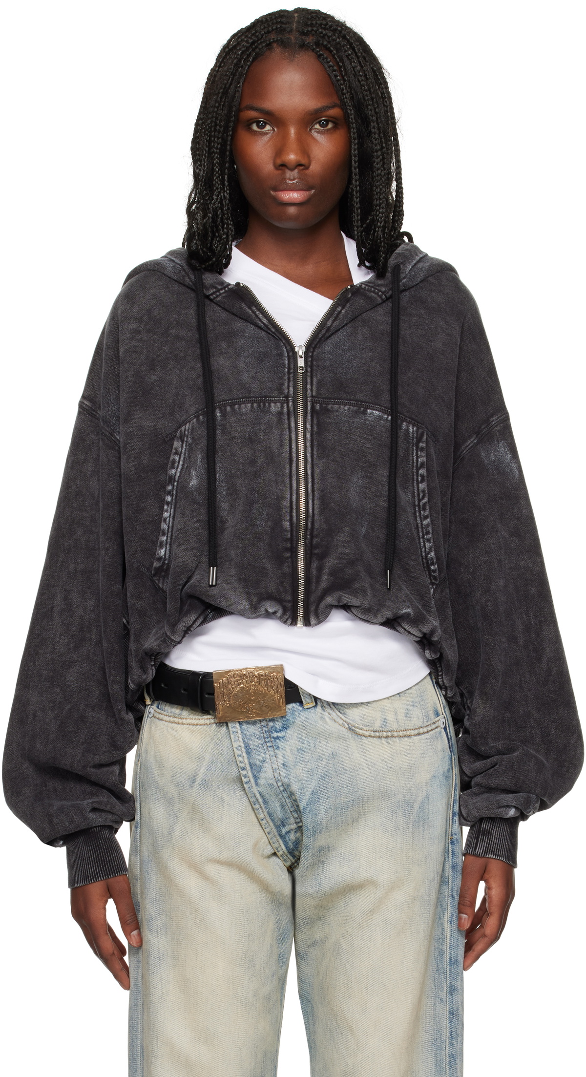 R13 Black Balloon Zip-Up Hoodie R13