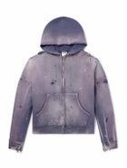 SAINT MXXXXXX - Oversized Distressed Cotton-Jersey Zip-Up Hoodie - Blue
