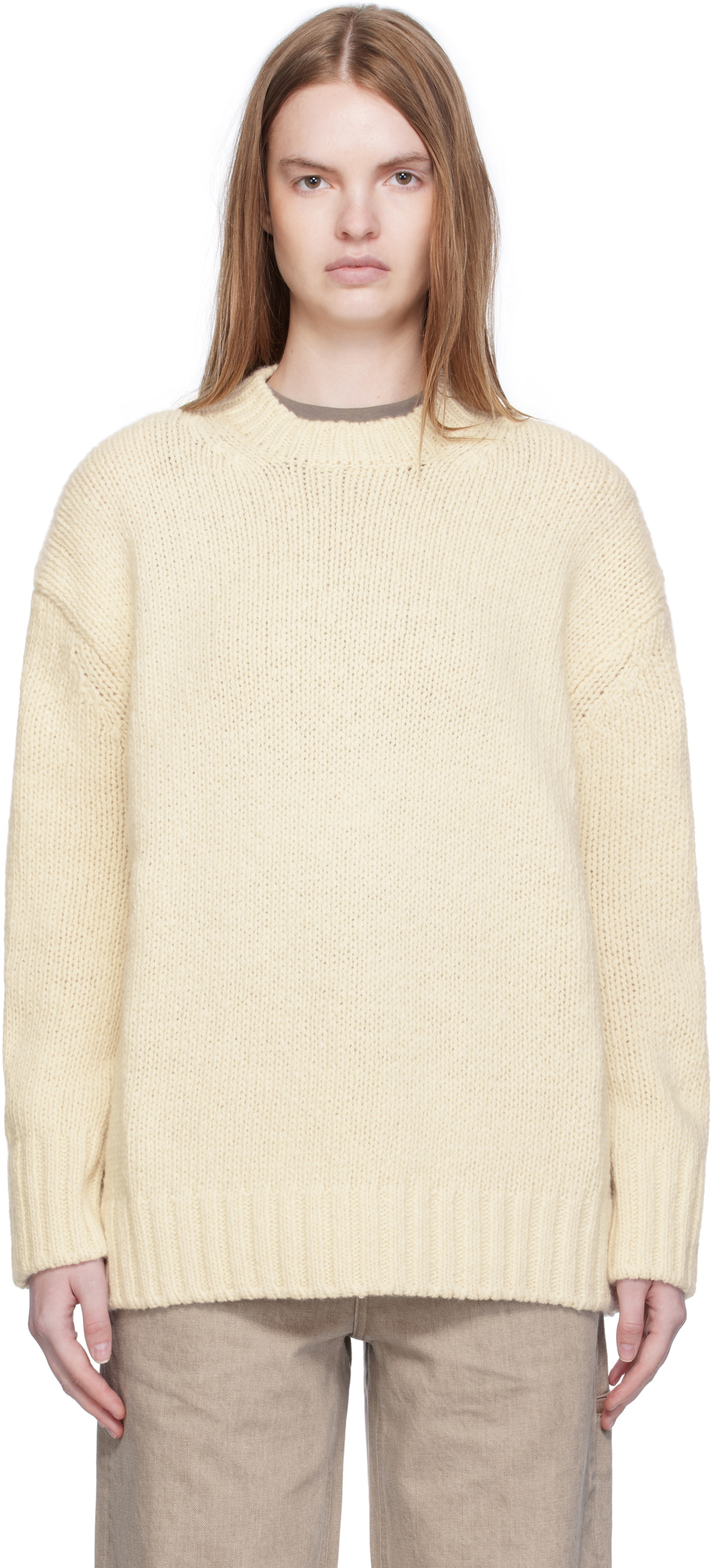 Arch The Off-White Basic Round Neck Knit Sweater