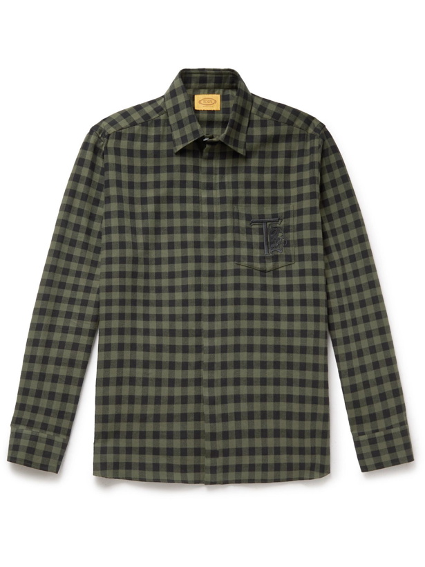 Photo: Tod's - Logo-Embroidered Checked Cotton-Flannel Shirt - Green